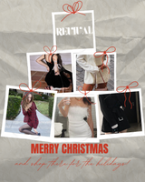 Elegant holiday dresses in a festive setting with twinkling lights and seasonal decorations for party inspiration