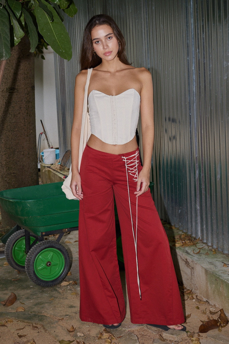 Low-rise Lace-up Wide Pants