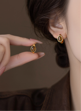 Tiger Eye Modern Gold Earrings