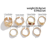 Gilded Drama: 7-Piece Statement Ring Set