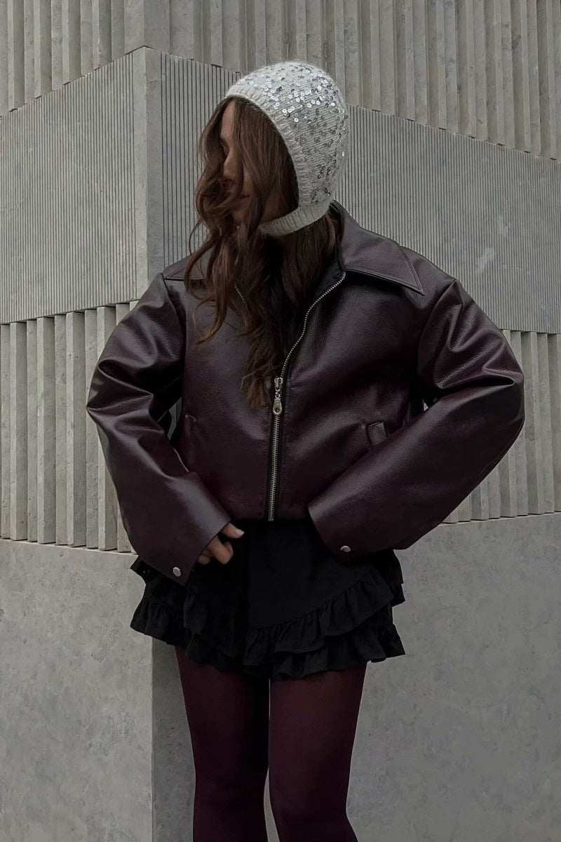 Burgandy Luxe Oversized Leather Jacket