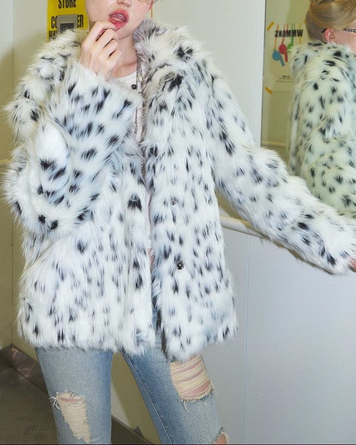 Dalmatian Print Faux Fur Coat
