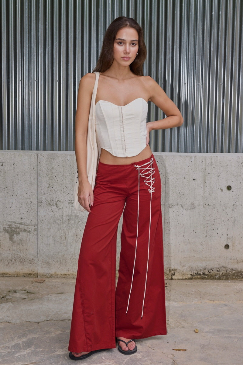 Low-rise Lace-up Wide Pants