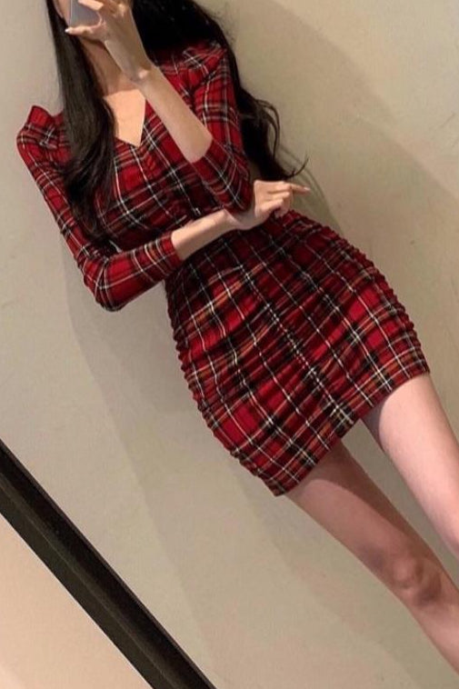 Christmas Eve Check Ruched Dress