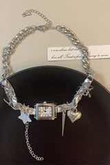 Silver Square Watch Choker