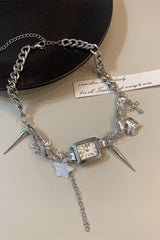 Silver Square Watch Choker