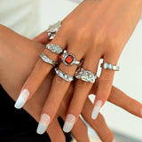 Gilded Drama: 7-Piece Statement Ring Set