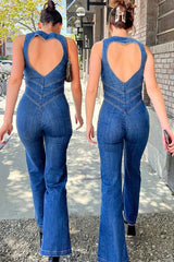 Heartback Zip-up Denim Jumpsuit