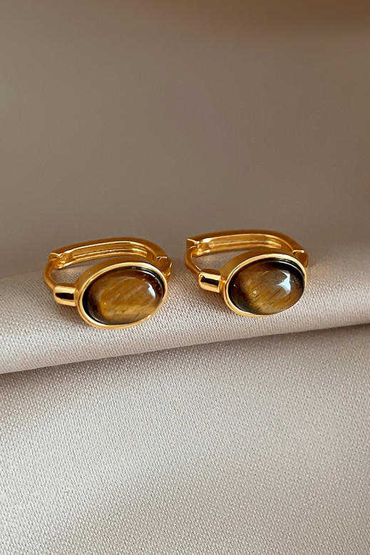 Tiger Eye Modern Gold Earrings