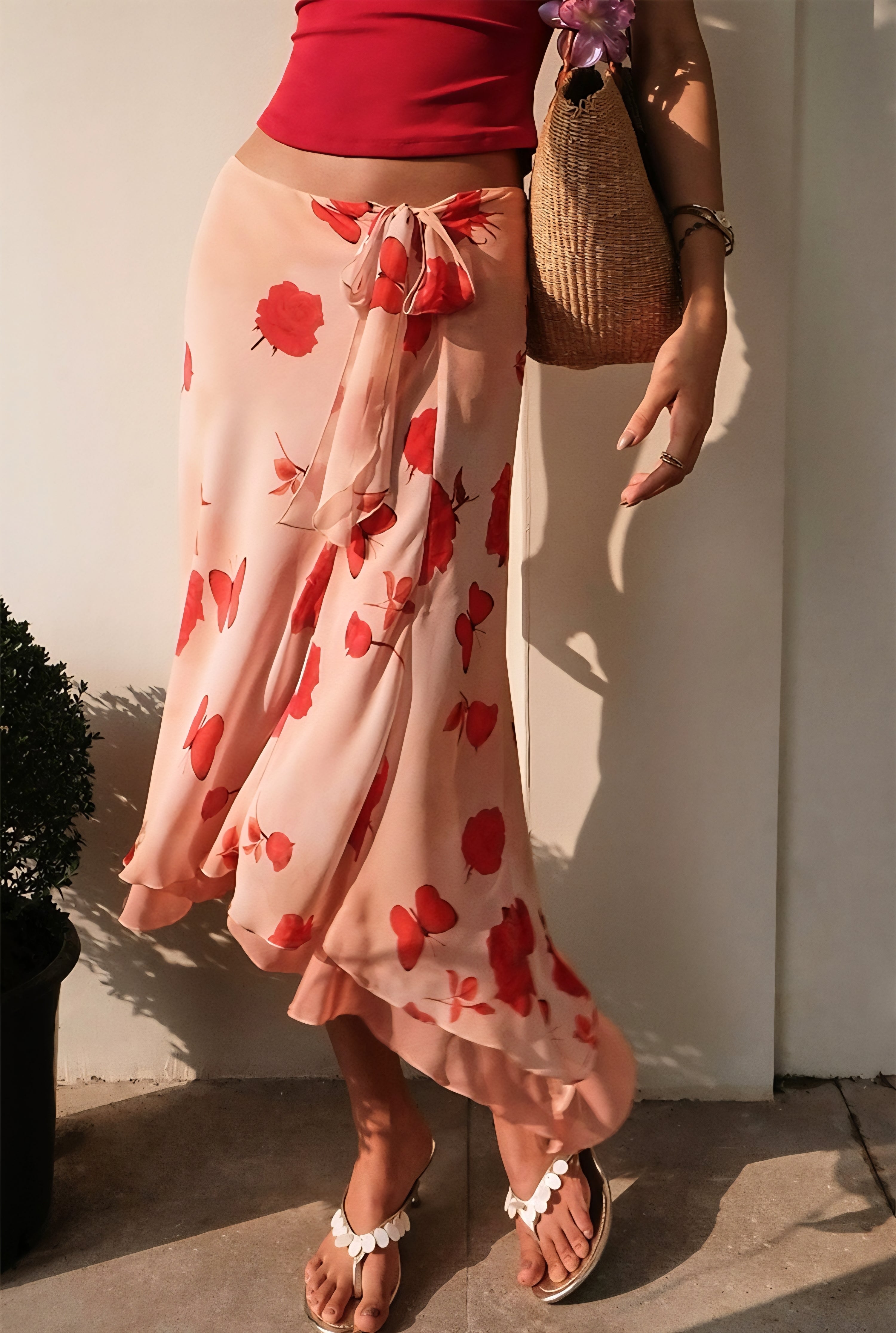 Sunset Rose Butterfly Maxi Skirt