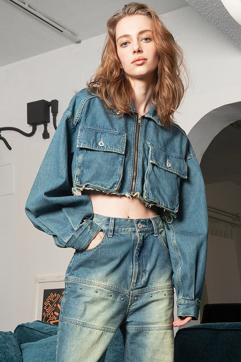 Raw Edge Cropped Denim Jacket