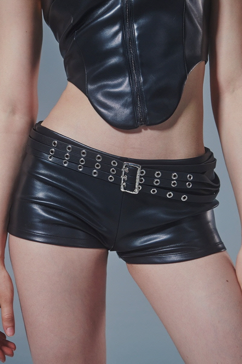 Midnight Riot Belted PU Shorts