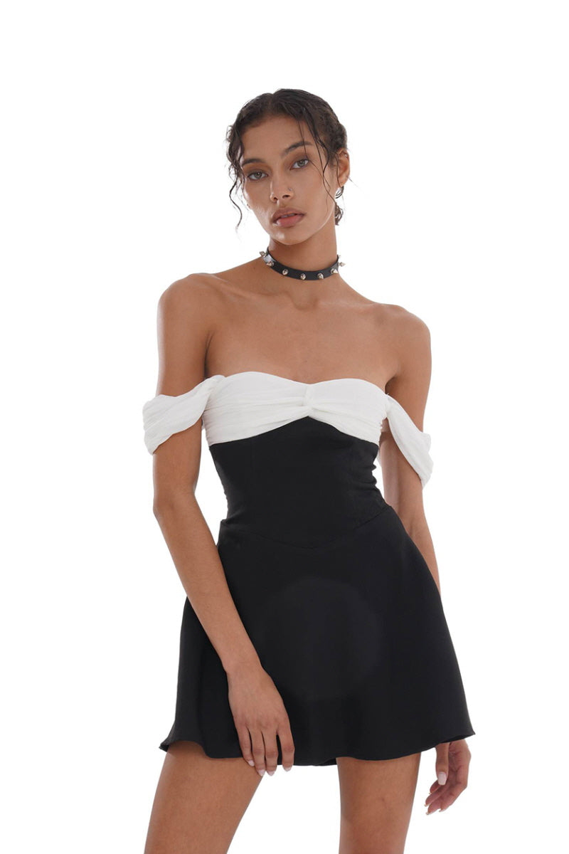 Ribbon Strap Off-Shoulder Mini Dress
