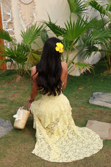 Lemon Bloom Lace Midi Dress