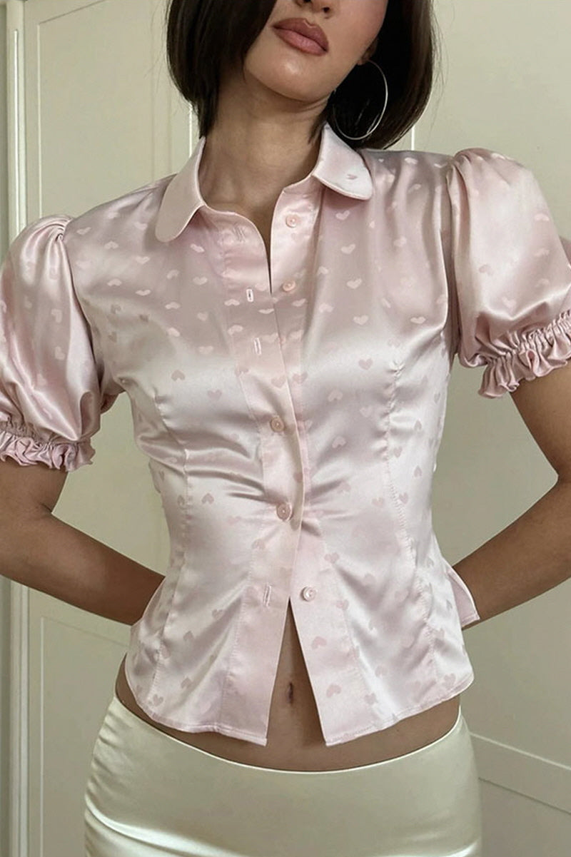 Sweetheart Satin Puff Blouse