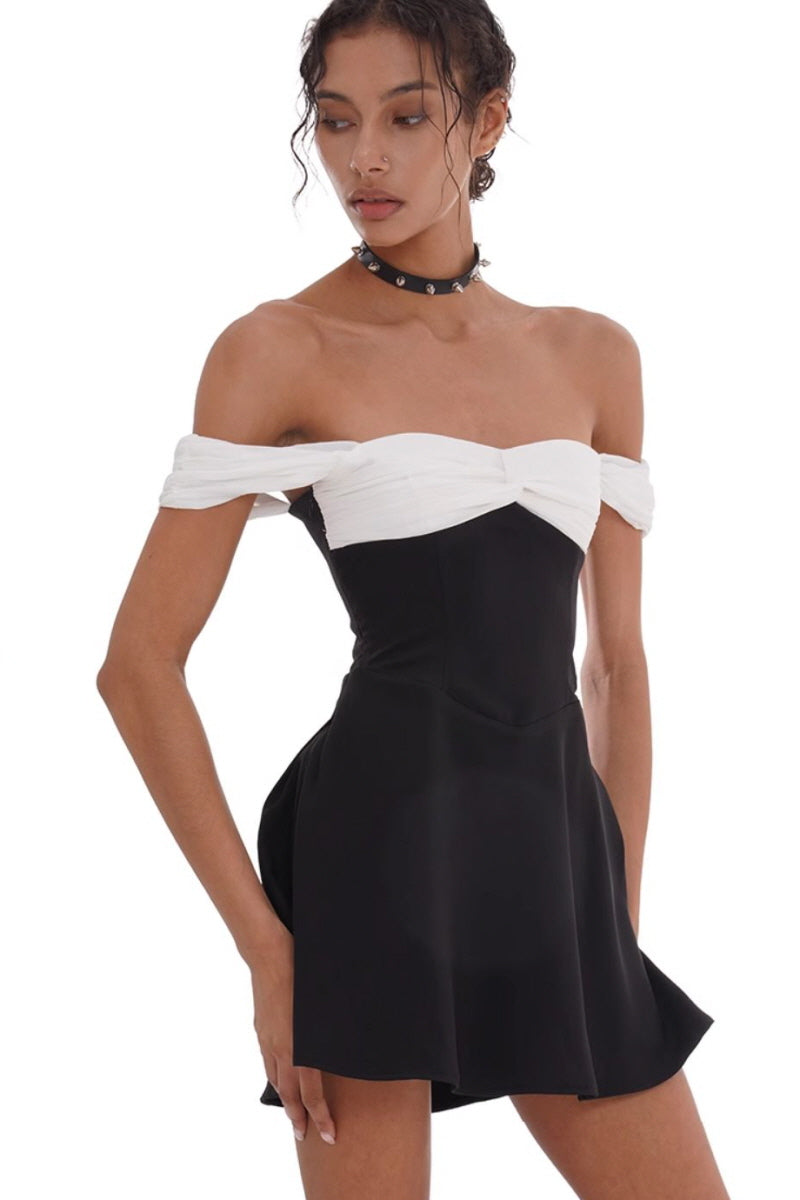 Ribbon Strap Off-Shoulder Mini Dress