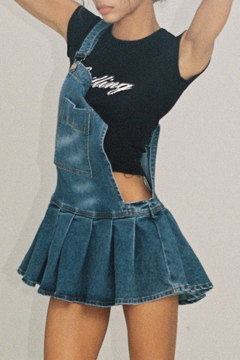 Denim Retro Sweet Overall Skirt