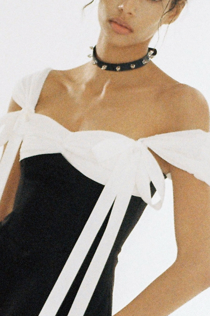 Ribbon Strap Off-Shoulder Mini Dress