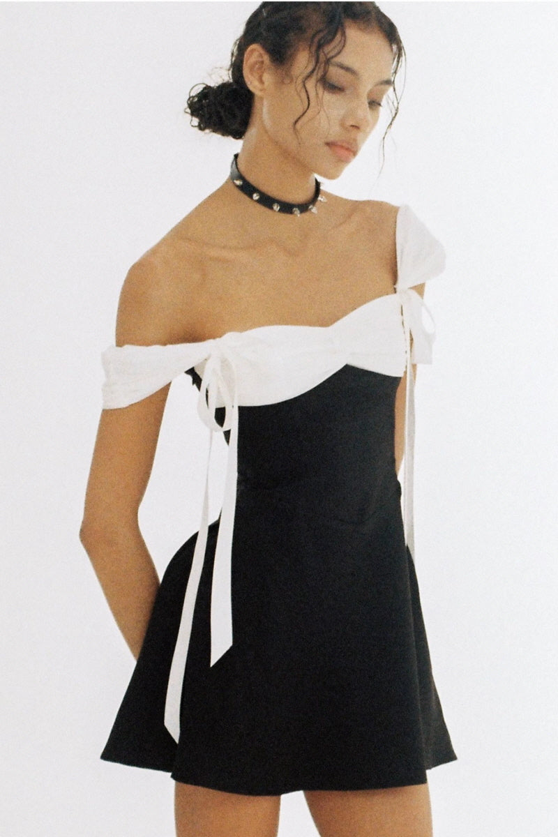 Ribbon Strap Off-Shoulder Mini Dress