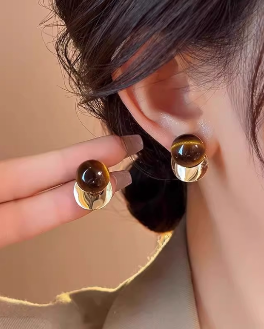 Tiger Eye Sphere Earrings