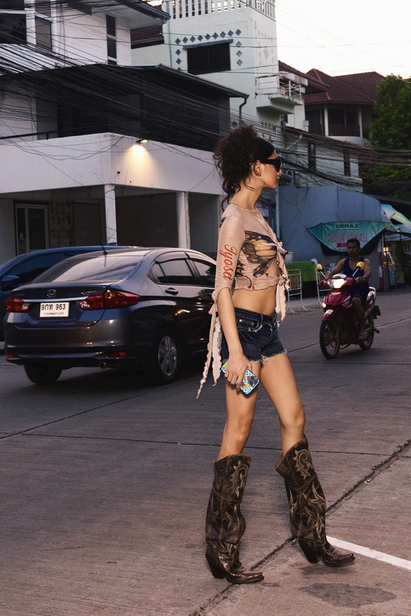 Butterfly Illusion Tie-Front Top