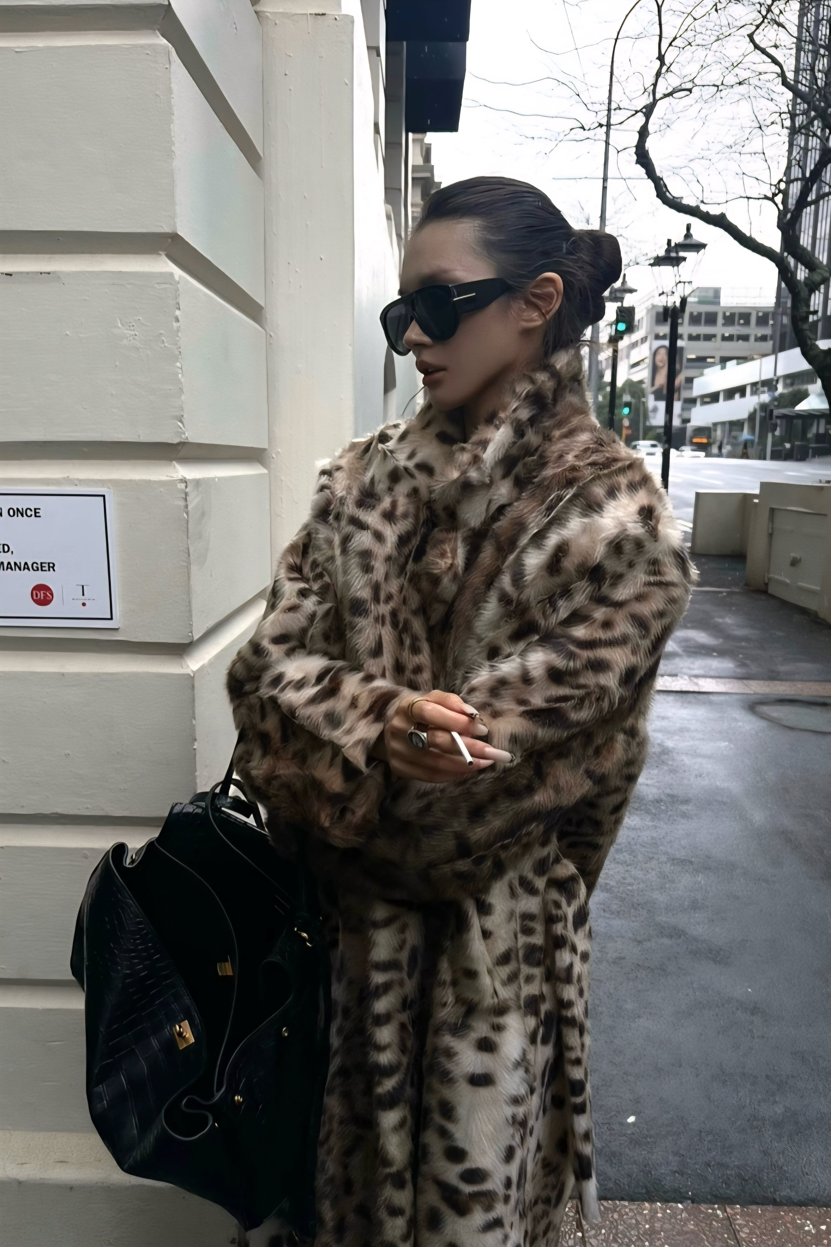 Noir Safari Faux Fur Coat