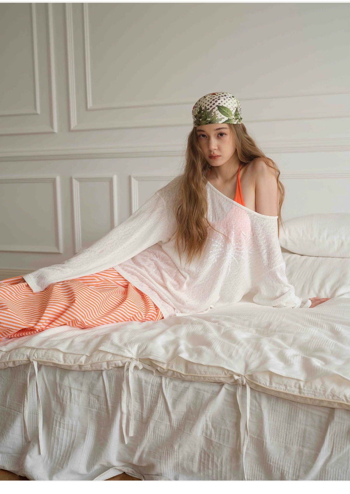 Orange Peach Striped Maxi Skirt