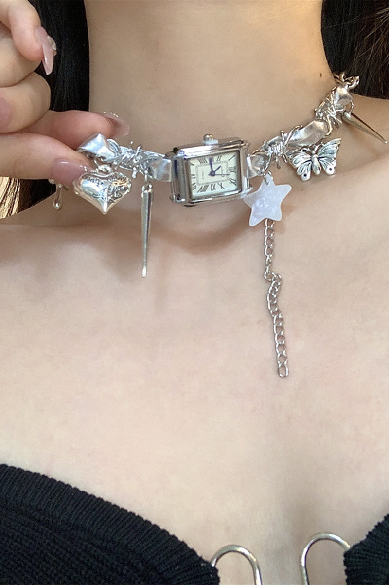 Silver Square Watch Choker