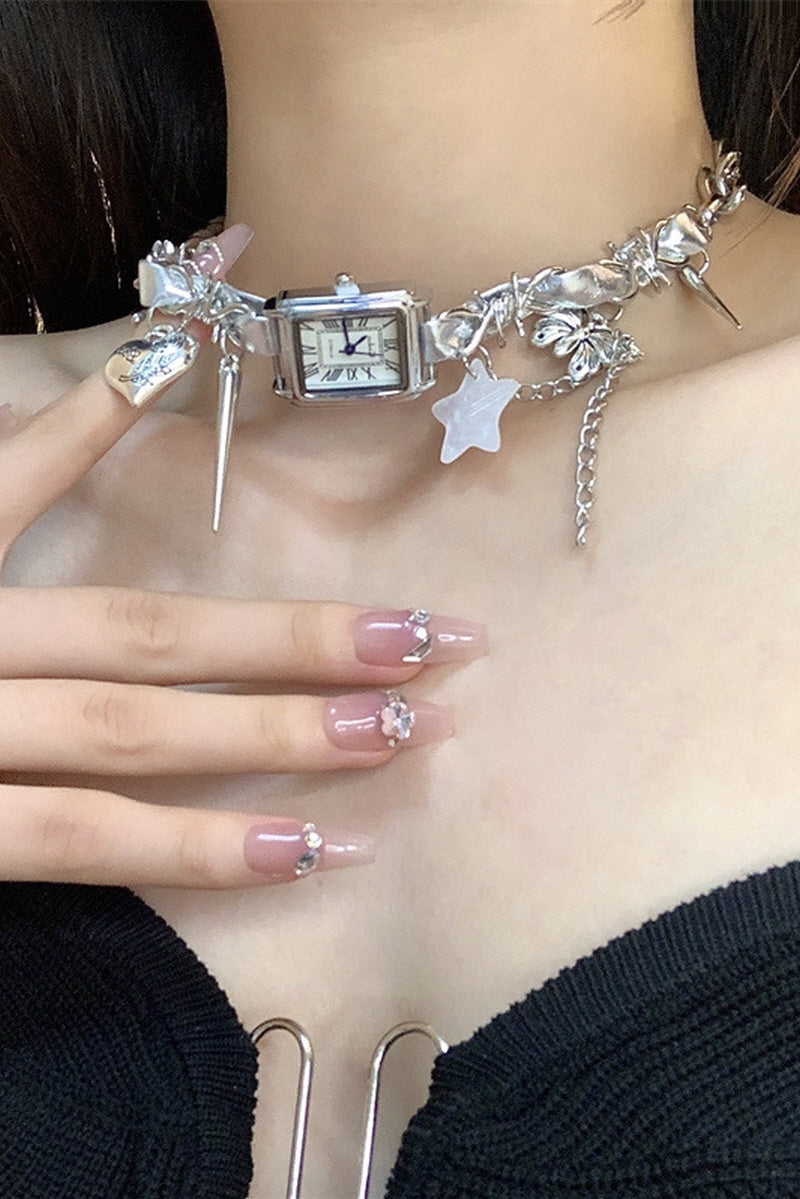 Silver Square Watch Choker