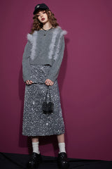 Velvet Sequin Party Midi Skirt
