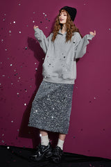 Velvet Sequin Party Midi Skirt