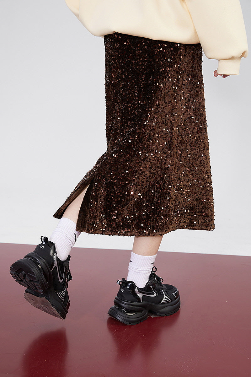 Velvet Sequin Party Midi Skirt