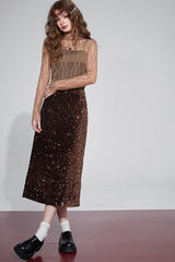 Velvet Sequin Party Midi Skirt