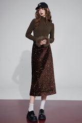 Velvet Sequin Party Midi Skirt