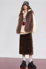 Velvet Sequin Party Midi Skirt