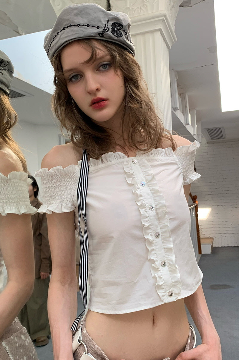 [Pre-sale] Everyday Romantic Off-shoulder Shirring Top