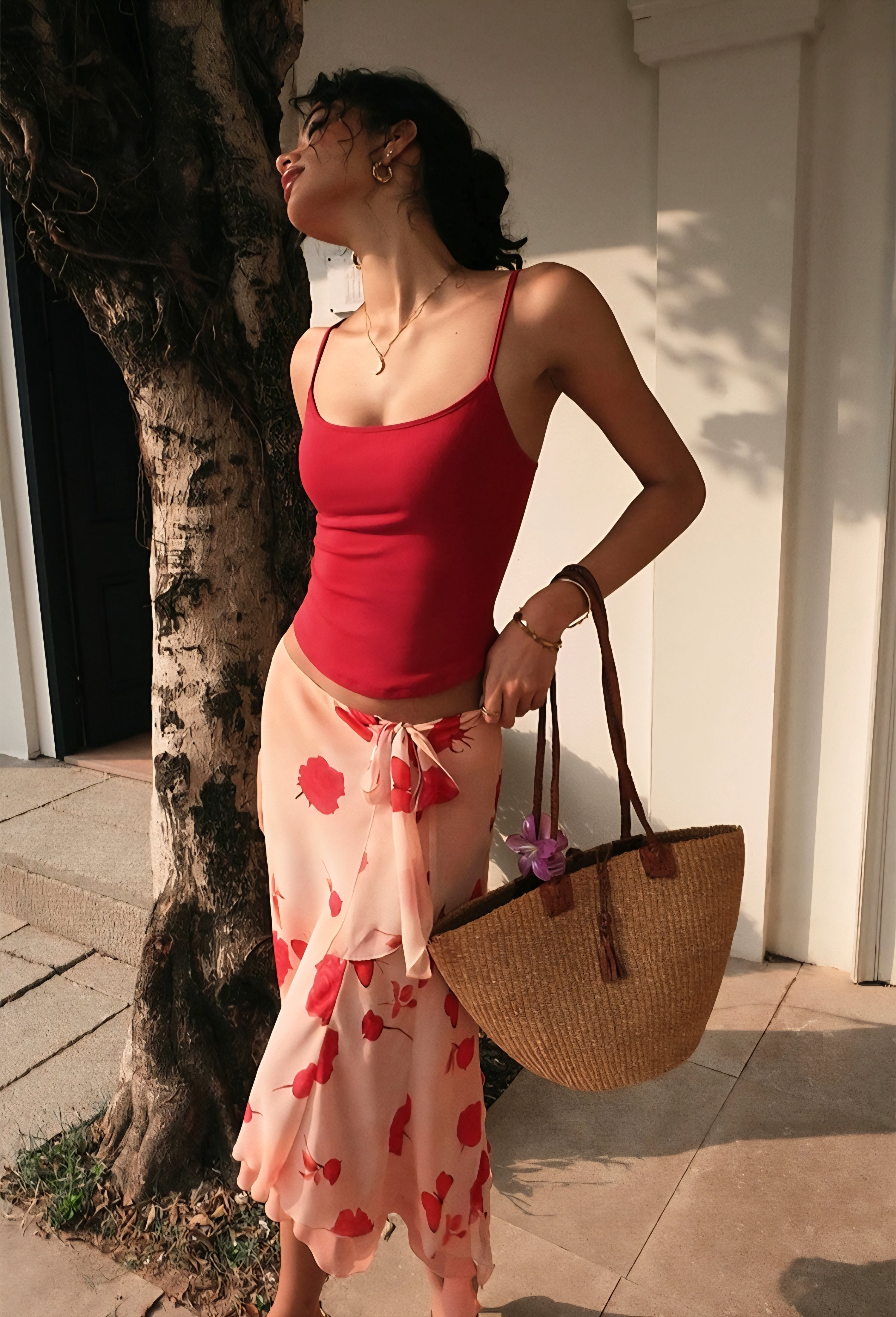 Sunset Rose Butterfly Maxi Skirt