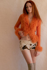 Cozy Cow-Print Plush Shorts