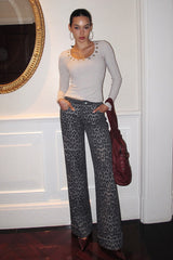 Snow Leopard Print Wide-Leg Jeans