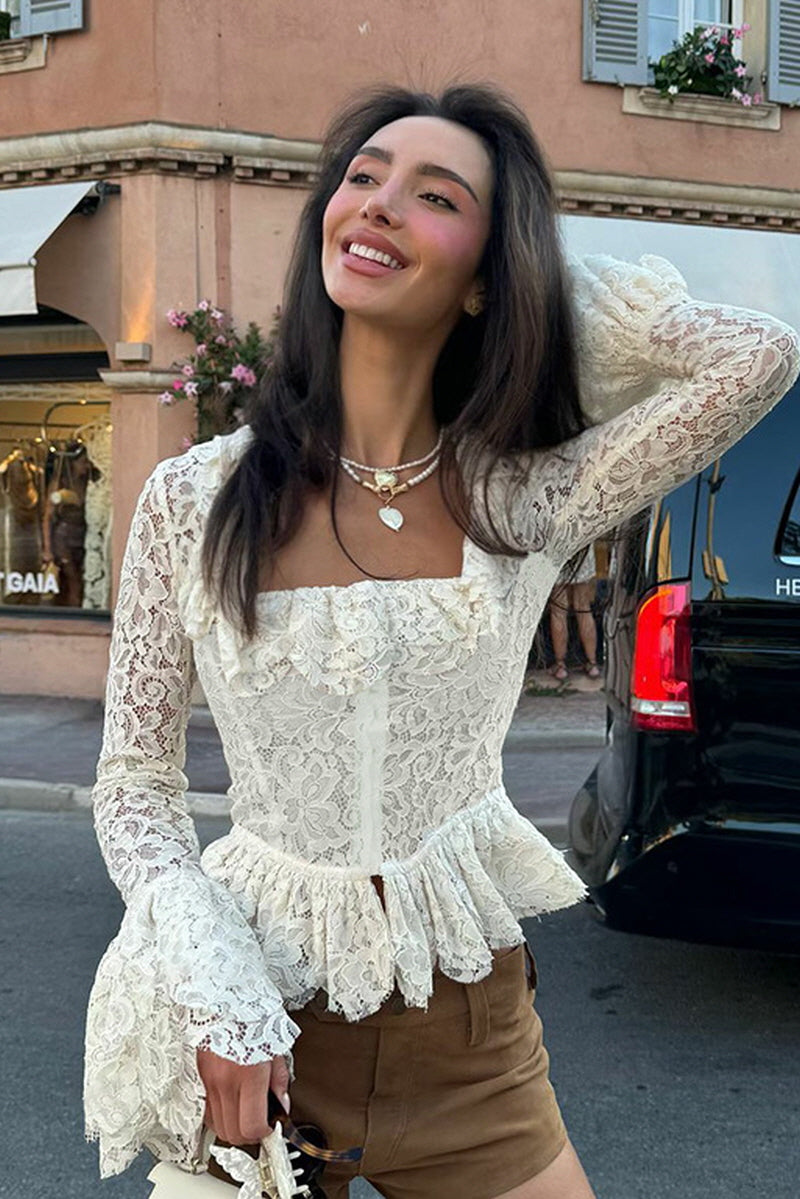 Romantic Lace Ruffle Peplum Blouse
