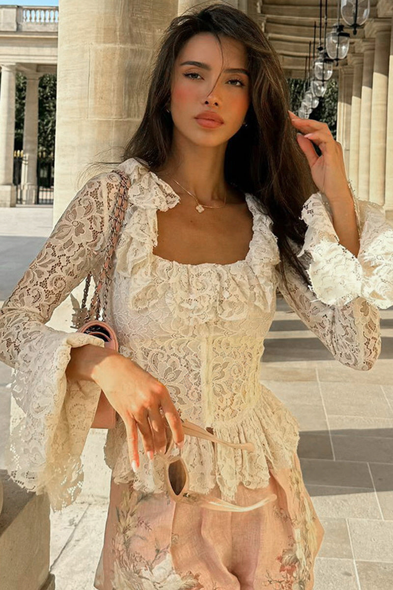 Romantic Lace Ruffle Peplum Blouse