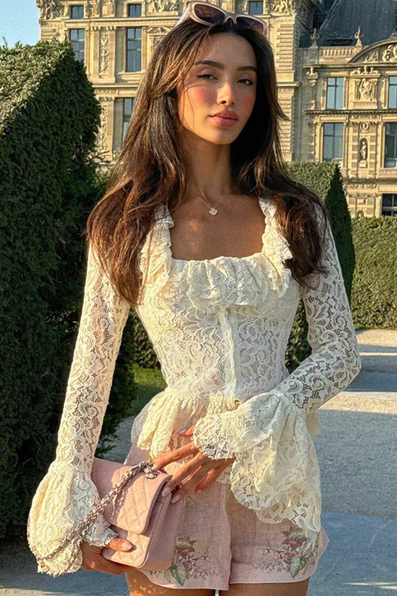 Romantic Lace Ruffle Peplum Blouse