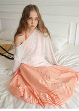 Orange Peach Striped Maxi Skirt