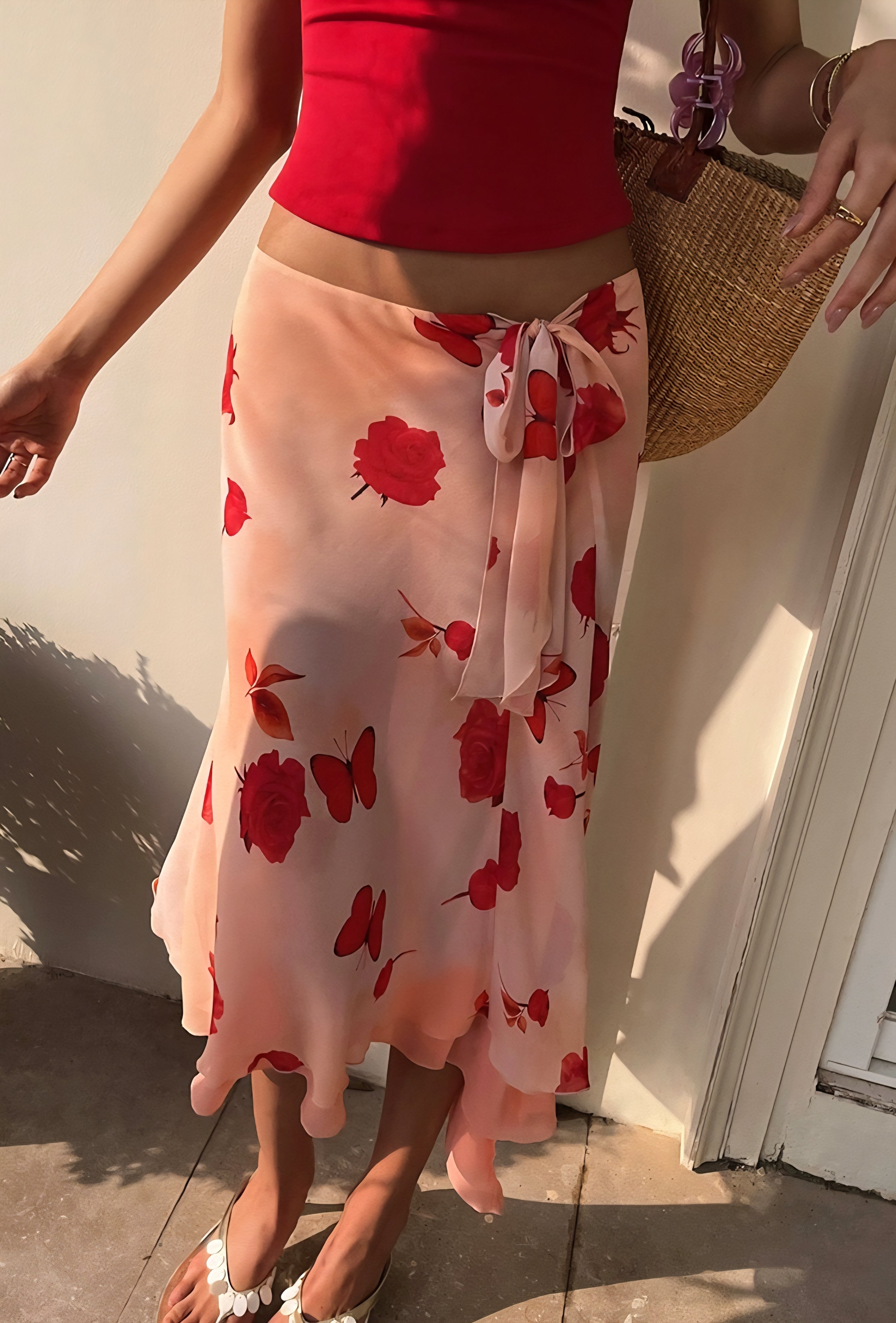 Sunset Rose Butterfly Maxi Skirt