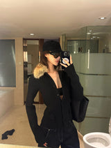 [Pre-sale] City Night Fur Collar Knit Jacket