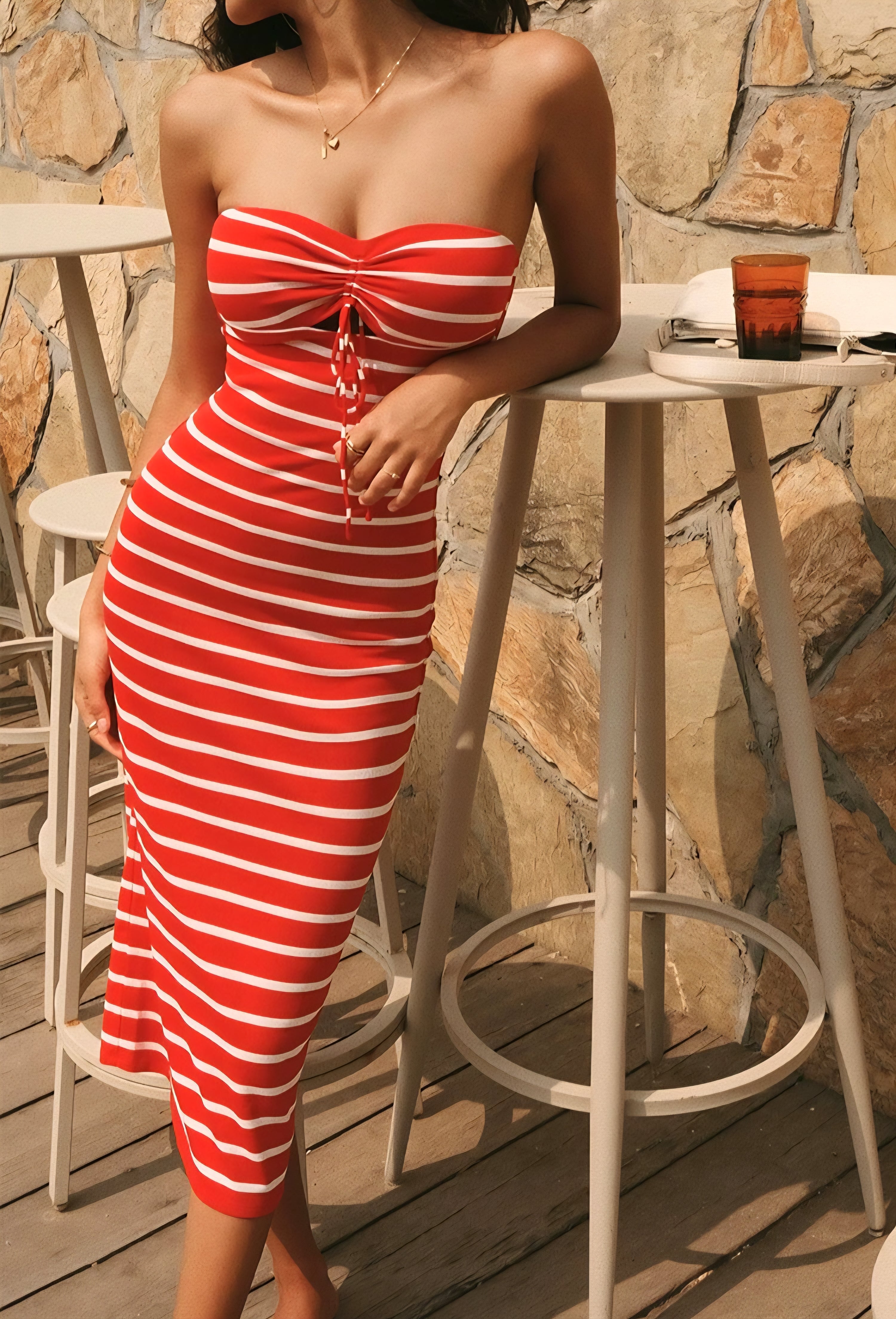 Cherry Coast Ruched Midi Dress