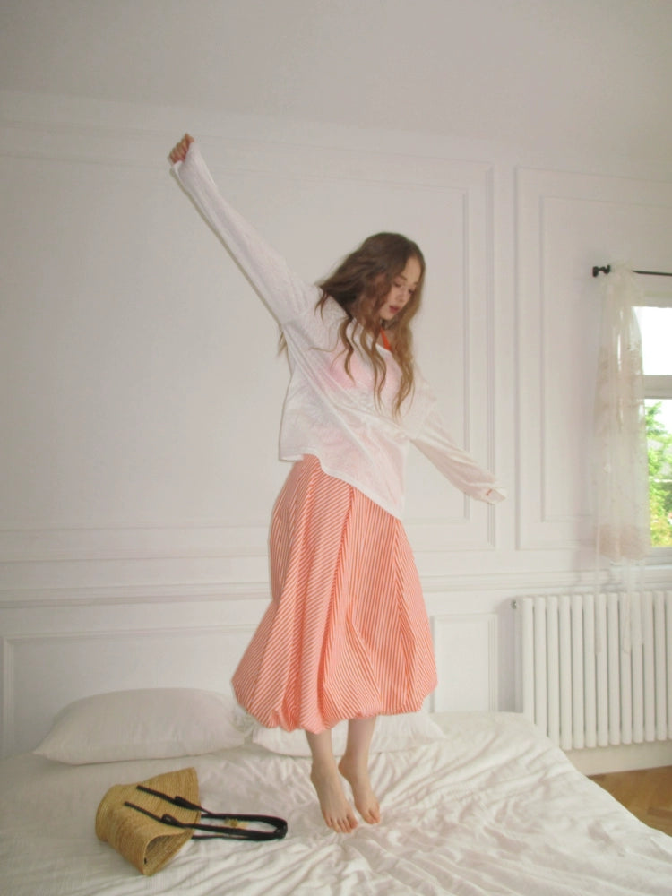 Orange Peach Striped Maxi Skirt