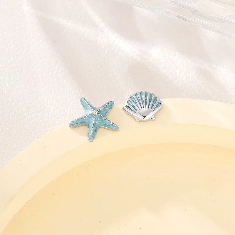 Starfish & Shell 925 Sterling Sliver Stud Earrings