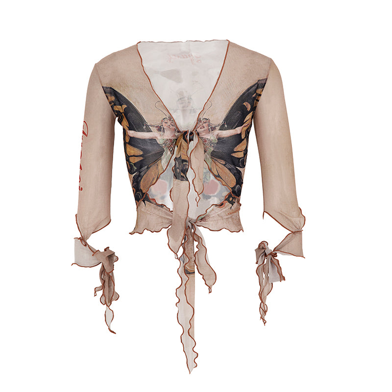 Butterfly Illusion Tie-Front Top