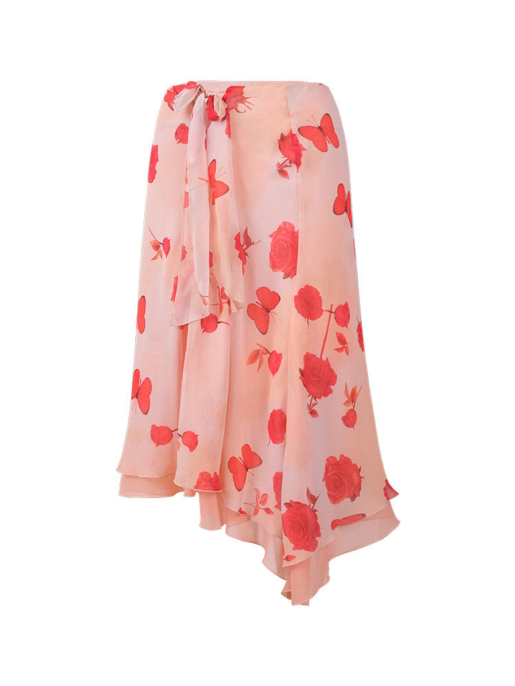 Sunset Rose Butterfly Maxi Skirt